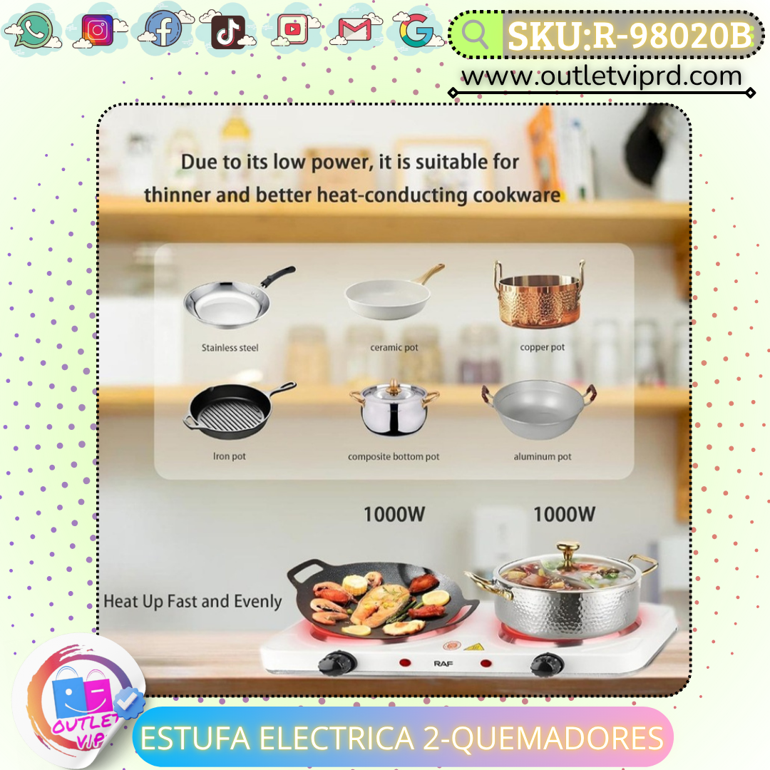 Estufa eléctrica 2 quemadores