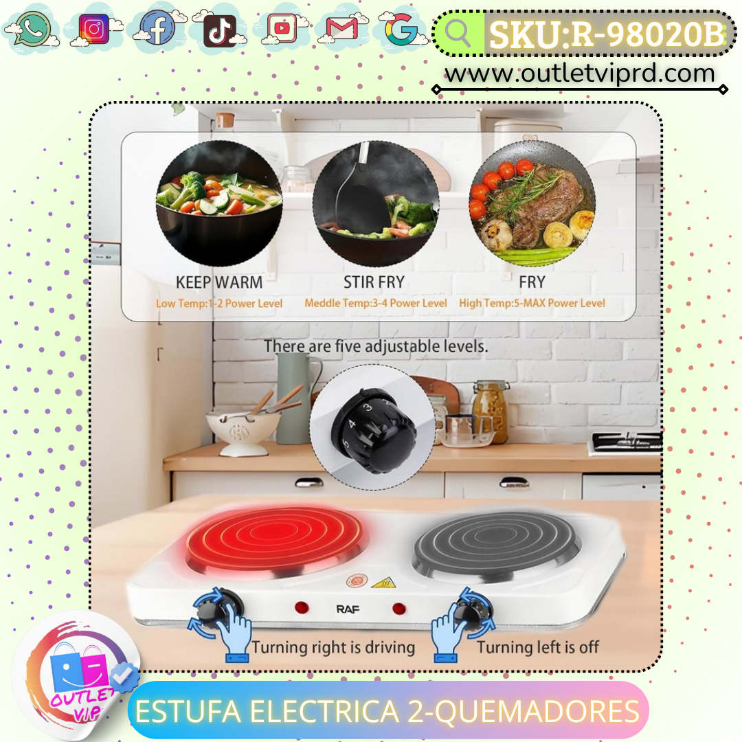 Estufa eléctrica 2 quemadores