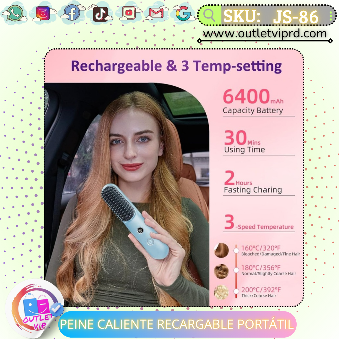 Peine caliente recargable portátil