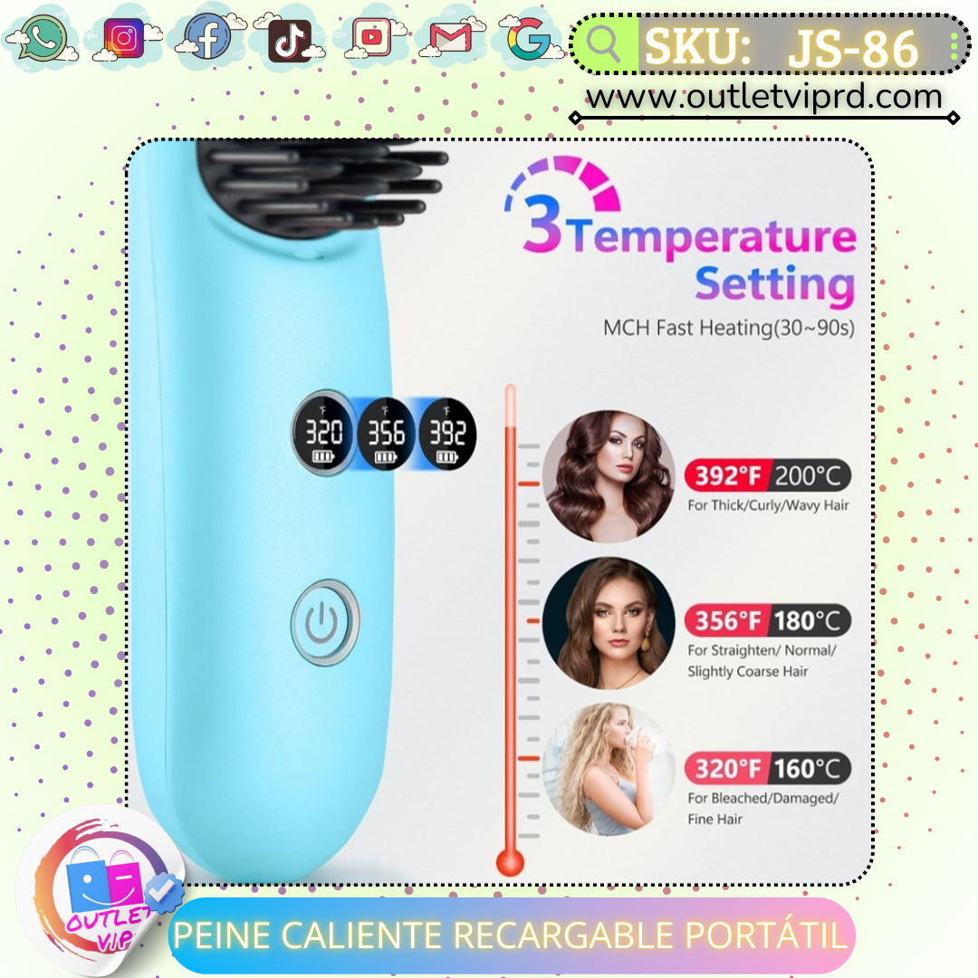 Peine caliente recargable portátil